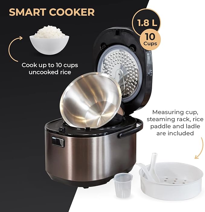 Buffalo Titanium Grey IH SMART COOKER, Rice Cooker and Warmer, 10 cups of rice - Image 2
