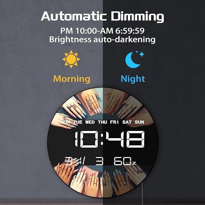 Timethink 12 Inch Nail Salon Digital Wall Clock Large Display, Nail Room - Image 6