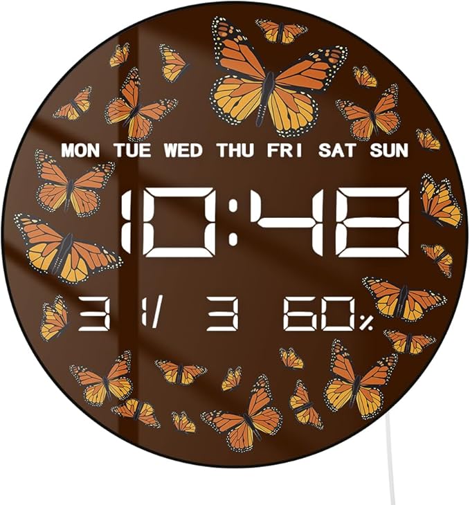 Timethink 12 Inch Butterfly Digital Wall Clock Large Display, Monarch by Timethink