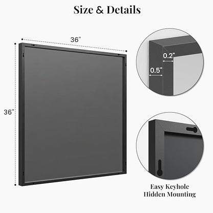 36''x36'' Large Black Square Mirror, Matte Metal Framed Bathroom Vanity Mirror - Image 6
