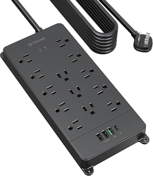 TROND Surge Protector Power Strip 15 ft, Flat Plug Extension Cord by TRONDOfficial