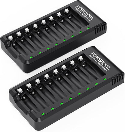 POWEROWL 8 Bay AA AAA Battery Charger 2 Pack, USB High-Speed Charging, by POWEROWL