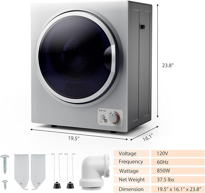 COSTWAY Compact Laundry Dryer, 110V Electric Portable Clothes Dryer - Image 7