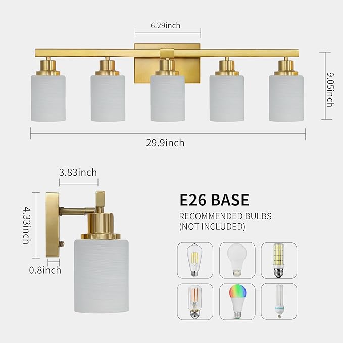 DIKAIDA Gold Bathroom Light Fixtures, 5-Light Modern Brushed Gold Vanity - Image 3