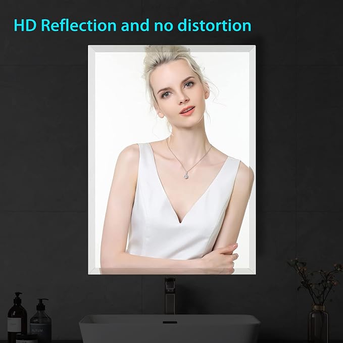 Frameless Beveled Edge Bathroom Mirror 24x32 Inch Rectangle Beveled Mirror Wall - Image 3