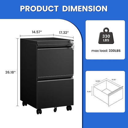 MIIIKO 2 Drawer File Cabinet on Wheels, Home Office Mobile File Drawers Under - Image 3