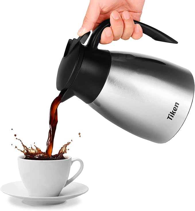 Tiken 34 Oz Thermal Coffee Carafe, Stainless Steel Insulated Vacuum Coffee - Image 4