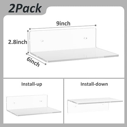 9 Inches Acrylic Wall Shelves 2 Pack, Floating Shelf - Image 3