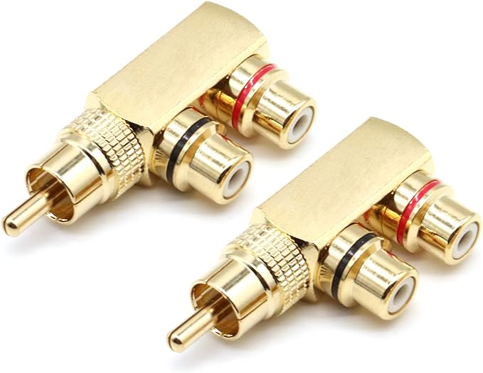 LOCHSOEL RCA Splitter Adapter, Right Angle RCA Male to 2 Female AV Splitter by LOCHSOEL