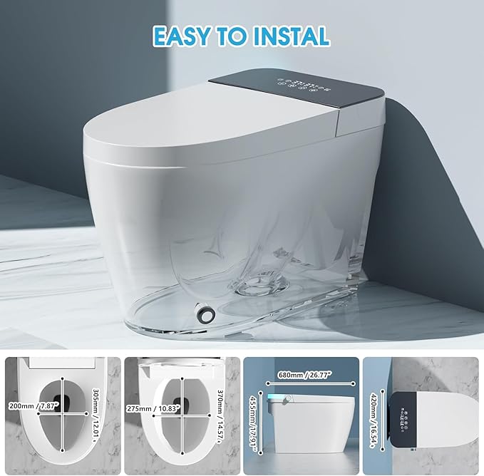 Smart Toilet with Bidet Built In with Warm Water Sprayer and Dryer, Foot Sensor - Image 6