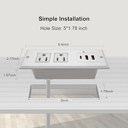 20W Recessed Power Strip USB C Fast Charge Desk Power Outlet Type C Flush - Image 2