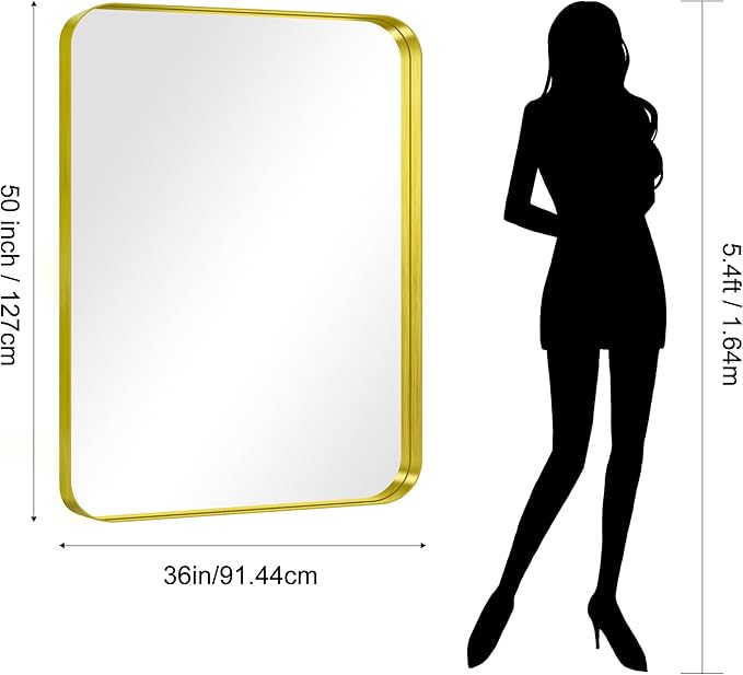 CIRCUMI Gold Bathroom Mirror, Rounded Corner, Tempered Glass, Large Mirror - Image 7