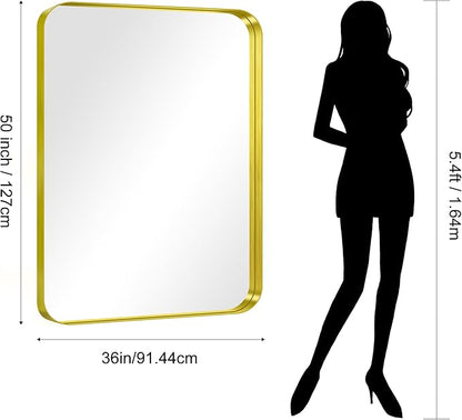 CIRCUMI Gold Bathroom Mirror, Rounded Corner, Tempered Glass, Large Mirror - Image 7
