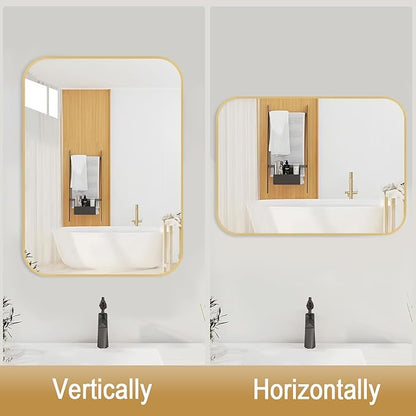 24x36 Inch Gold Bathroom Mirror, Brushed Gold Metal Framed Rectangular Mirror - Image 7