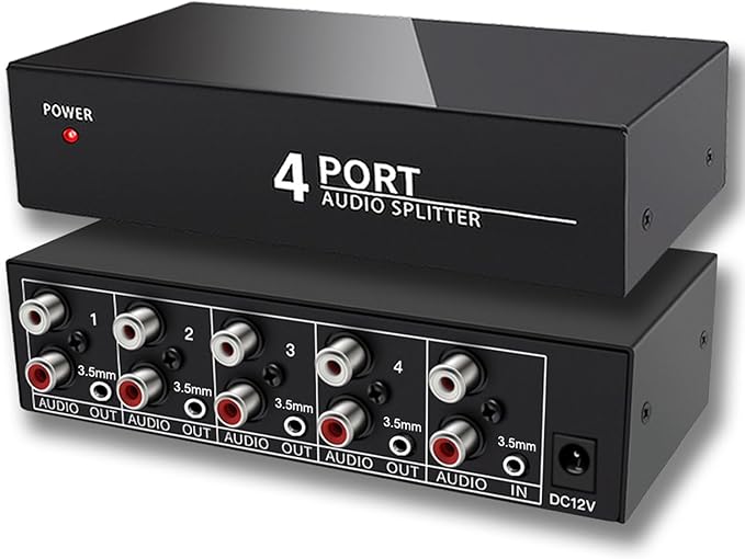 FlyroadUp 3.5mm Aux + RCA L/R Audio Splitter 1 in 4 Out Stereo Analog Audio by FlyroadUp