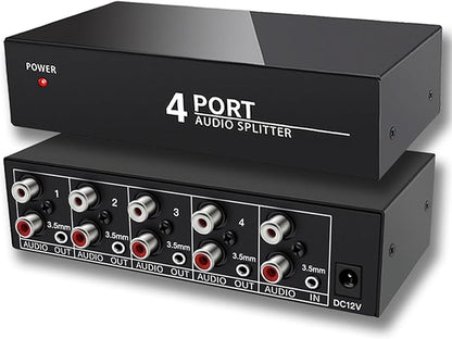 FlyroadUp 3.5mm Aux + RCA L/R Audio Splitter 1 in 4 Out Stereo Analog Audio by FlyroadUp