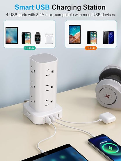 Power Strip Tower with Multiple Outlets, Flat Plug Surge Protector Tower - Image 4