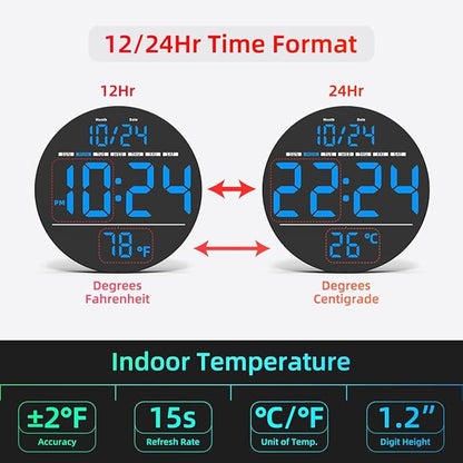 Digital Wall Clock with Large LED Display, Temperature, Auto-Brightness | Small - Image 5
