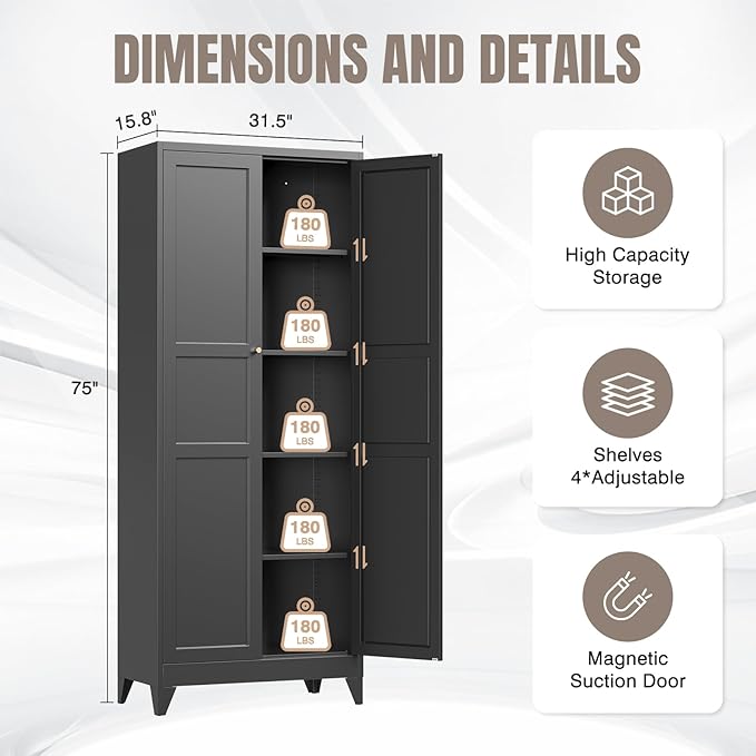 Yizosh Metal Pantry Cabinet, Cupboard - Image 2