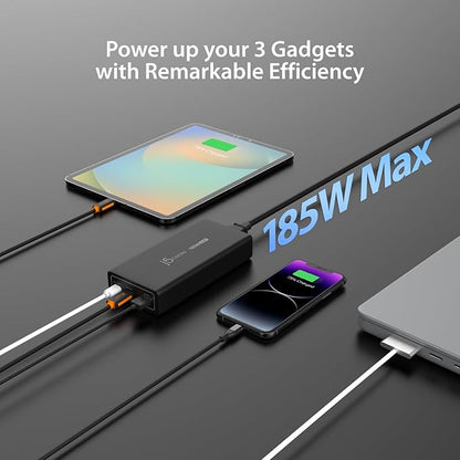 j5create 185W GaN USB-C/A 3-Port Laptop Super Charger w/Power Delivery 3.1 - Image 2