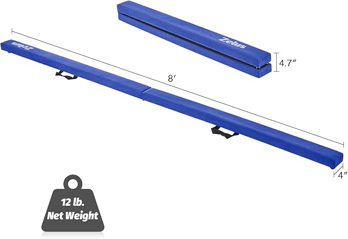ZELUS 8' Folding Gymnastics Balance Beam, Floor Balance Beam w/Carry Handles - Image 2