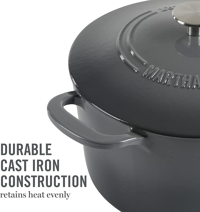 MARTHA STEWART Gatwick 7-Quart Enamel Cast Iron Dutch Oven – Classic Grey – - Image 7