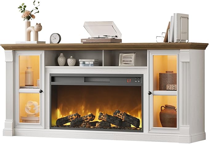 Farmhouse Fireplace TV Stand Up to 80" TVs, Media Console by RNLRNL
