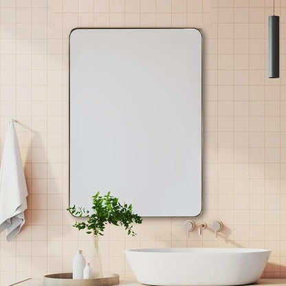 ANDY STAR Gold Bathroom Mirror for Wall, 20x28” Brushed Brass Metal Rounded - Image 9