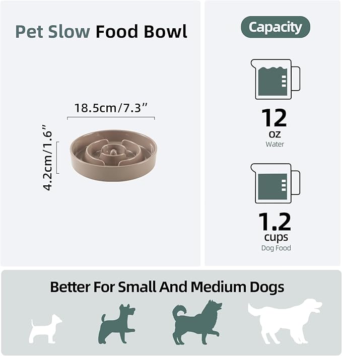 Ceramic 1.2 Cup Slow Feeder Dog Bowl - Image 2