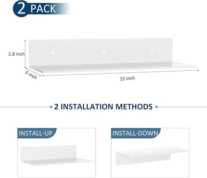 2 Pack White Acrylic Floating Shelves 15 Inches, Wall Hanging Bathroom Shelves - Image 3