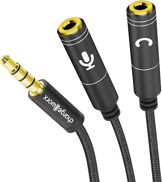 ChargeWorx 3.5mm Mic and Headphone Jack Splitter, Y-Splitter Adapter by Chargeworx