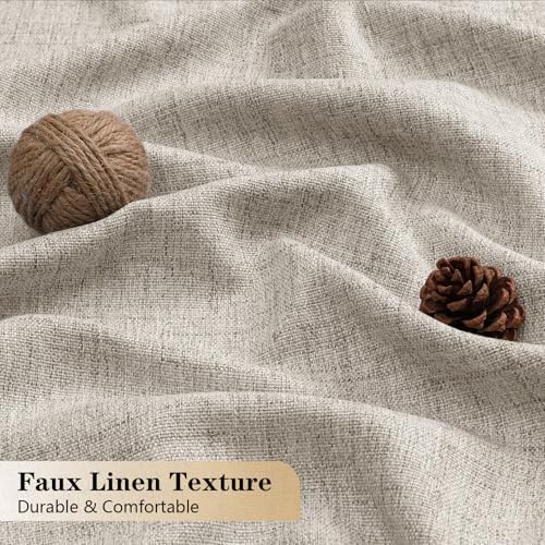 Valance for Windows, Light Filtering Faux Linen Textured Small Short Valance Kitchen Curtain, Dual Rod Pocket Top Short Window Curtain for Bathroom Basement Farmhouse, 60Wx14L Inch, Linen Color