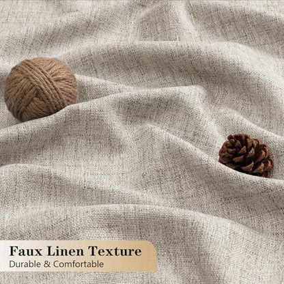 Valance for Windows, Light Filtering Faux Linen Textured Small Short Valance Kitchen Curtain, Dual Rod Pocket Top Short Window Curtain for Bathroom Basement Farmhouse, 60Wx14L Inch, Linen Color