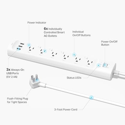 Tapo Smart Wi-Fi Power Strip- 6 Individually Controlled Smart Outlets and 3 USB - Image 2