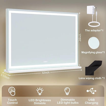 Makeup Vanity Mirror with Lights 32" x 24" Large LED Makeup Mirror, Light up - Image 8