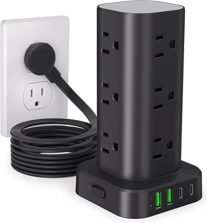 Power Strip Tower with Multiple Outlets, Flat Plug Surge Protector Tower by Unknown