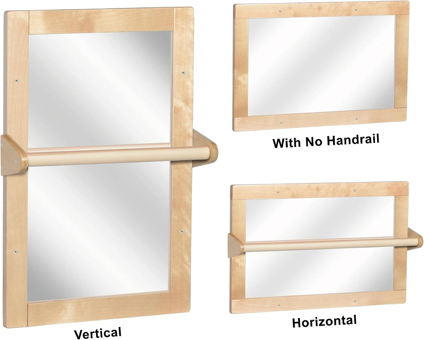 Baby Montessori Non-Shatter Sensory Safety Mirror w/ 2 Pull Up Bars | Exquisitely Crafted Solid Birch Wood Frame, Infant Coordination Small Mirror For 6-18 Months