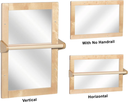 Baby Montessori Non-Shatter Sensory Safety Mirror w/ 2 Pull Up Bars | Exquisitely Crafted Solid Birch Wood Frame, Infant Coordination Small Mirror For 6-18 Months