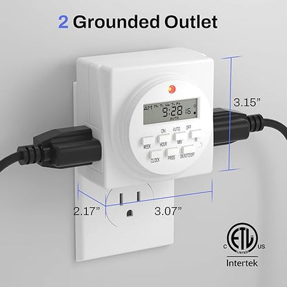 BN-LINK Indoor Digital Timer Outlet, Dual Outlet 7 Day Programmable Light Switch - Image 2