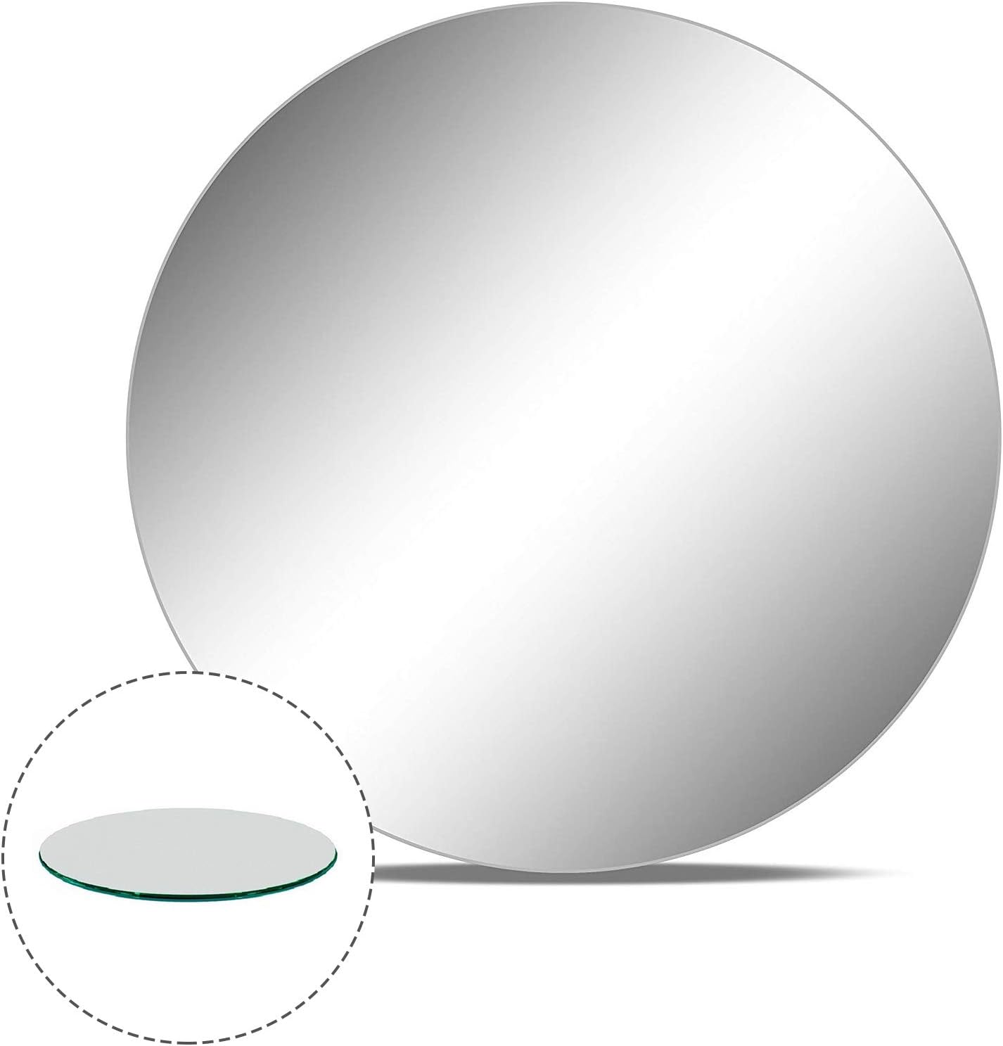 WGVI WGV Large Round Mirror Plate 16" Diameter, 4 mm Thickness, Frameless Sanded Edges, Quality Thick Candle Tray, Home Event Party Wedding Table Centerpiece Wall Decor, 1 Piece
