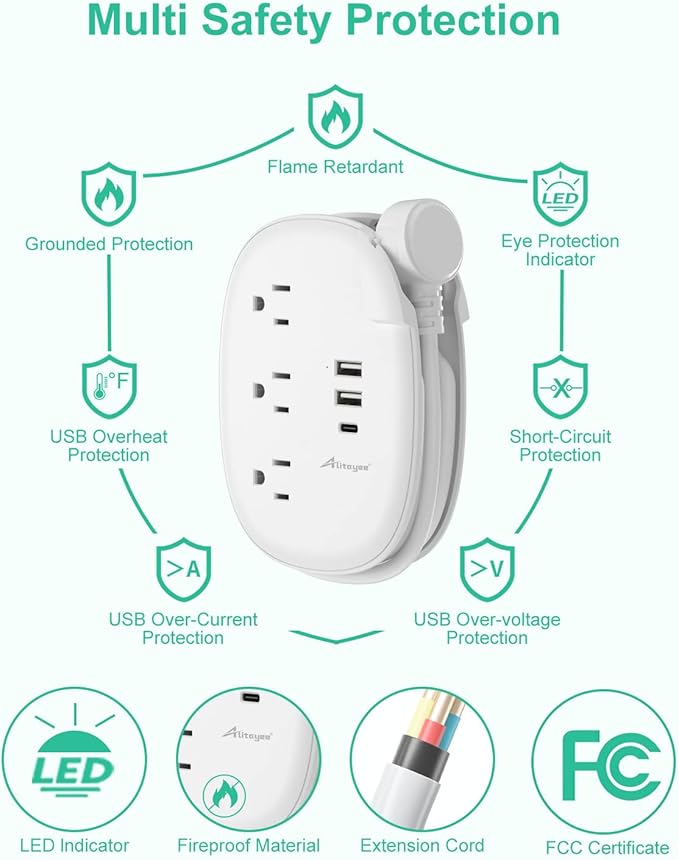 Alitayee USB C Travel Power Strip, Portable Power Strip - Image 7
