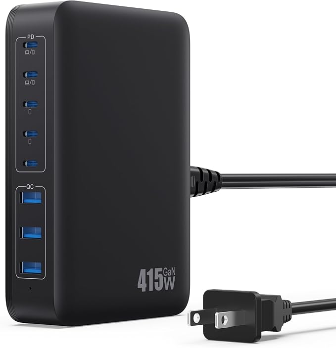 USB C Charger 415W USB C Charger Block, 8-Ports GaN IV Fast Charging Station Hub by Kioson
