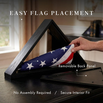Bey-Berk Custom Personalized Solid Wood Triangle Glass Front Flag Display Case, Holds 5' x 9.5' Folded Funeral Flag or Burial Flag - Black
