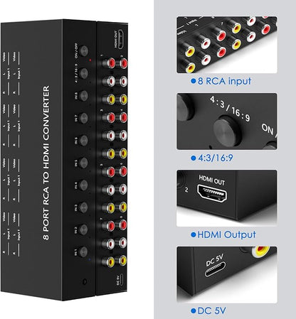 8 Port RCA to HDMI AV to HDMI Converter 1080P/720P 8 Way RCA Composite CVBS AV - Image 6