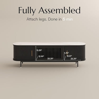 POVISON Fully-Assembled Mid Century Modern Black TV Stand - Image 6