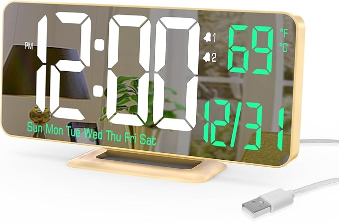 KOSUMOSU Desk Clock for Bedroom Accessories 6.7in Gold Digital Alarm Clock by KOSUMOSUTECHNOLOGY