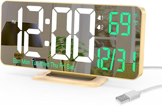 KOSUMOSU Desk Clock for Bedroom Accessories 6.7in Gold Digital Alarm Clock by KOSUMOSUTECHNOLOGY