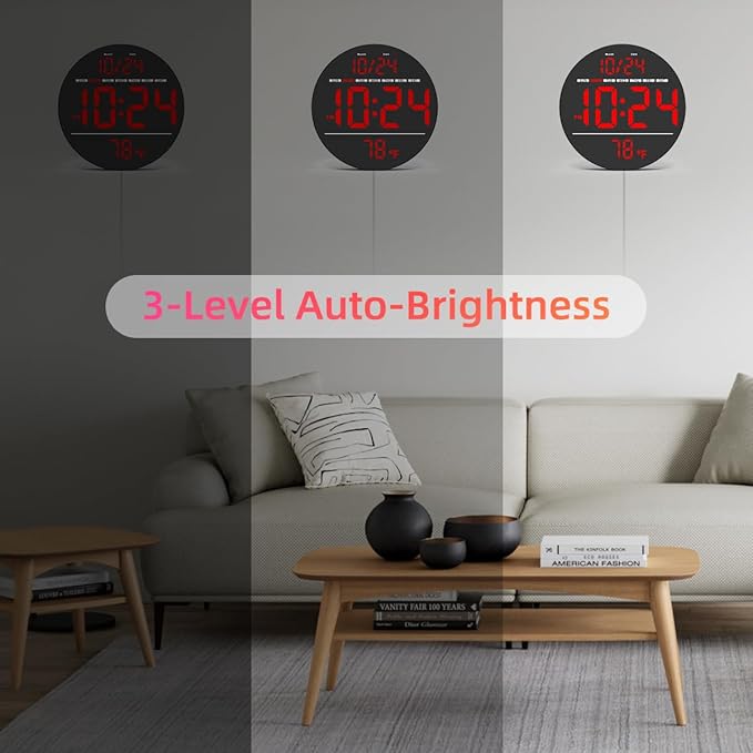 Digital Wall Clock with Large LED Display, Temperature, Auto-Brightness | Small - Image 6