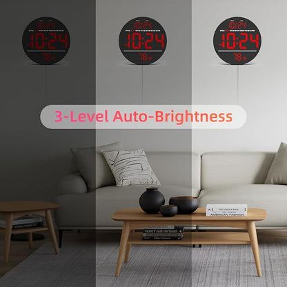 Digital Wall Clock with Large LED Display, Temperature, Auto-Brightness | Small - Image 6