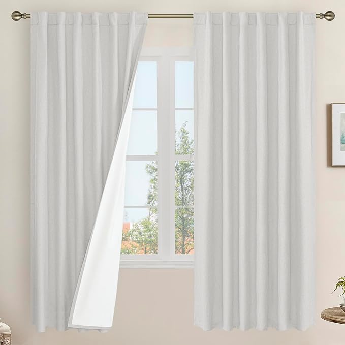 LAMIT 100% Blackout Linen Curtains, 72 Inch Linen Textured Living Room Curtains by LAMIT